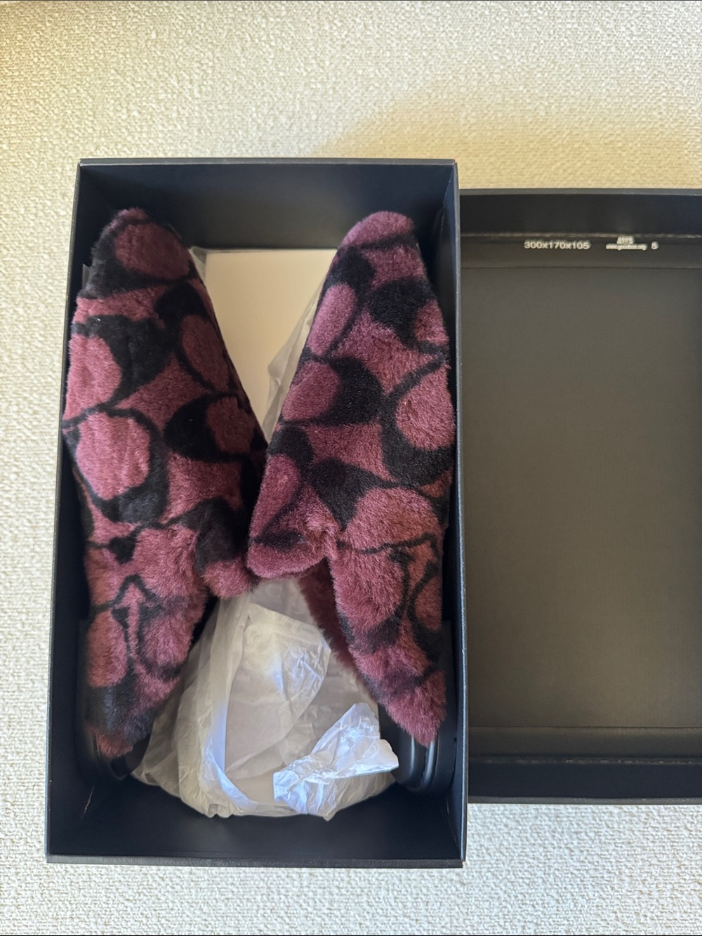 Coach Burgundy and Black Shearling Logo Sole Flats/slippers. NWT - Picture 2 of 5